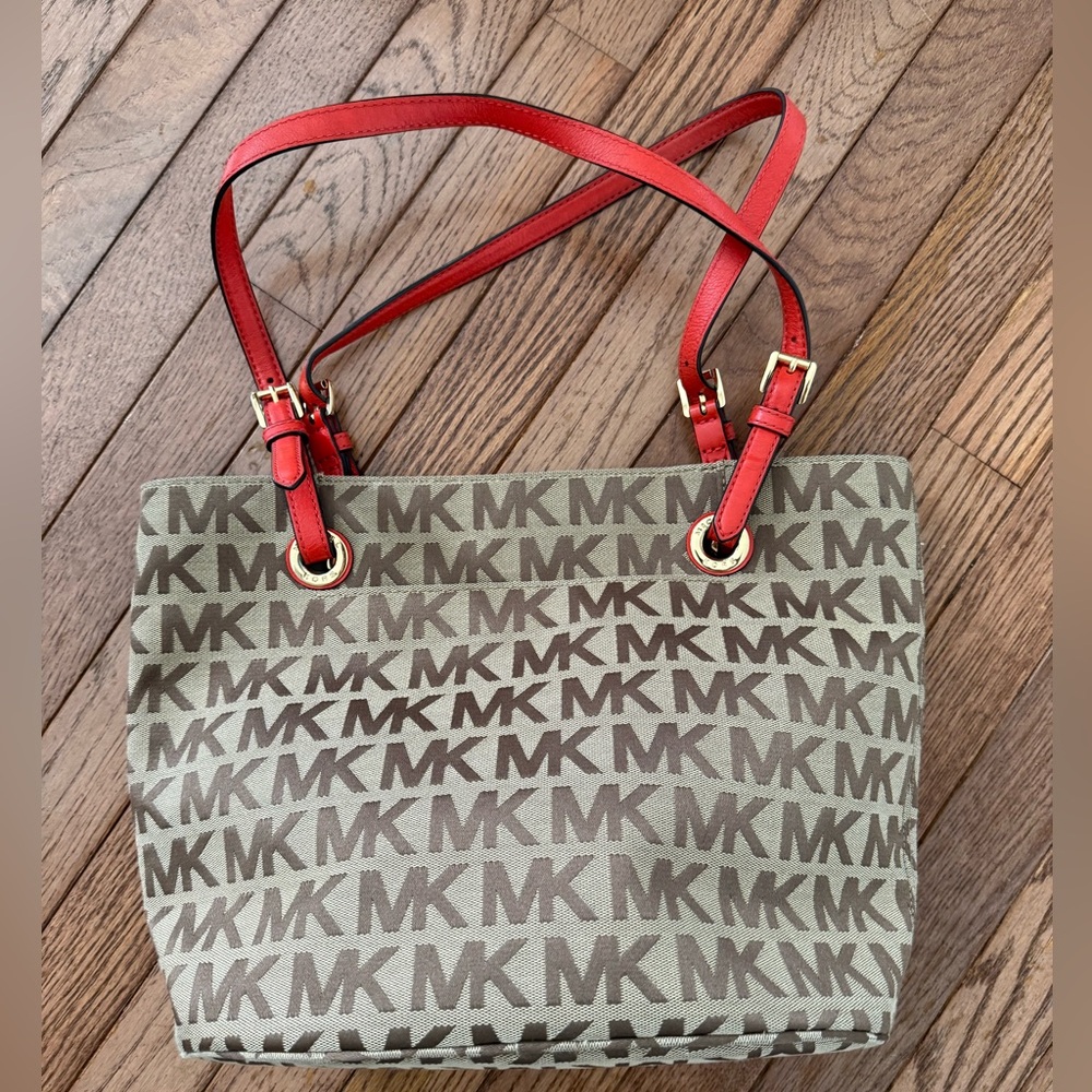 Michael Kors Tan and Red Logo Tote